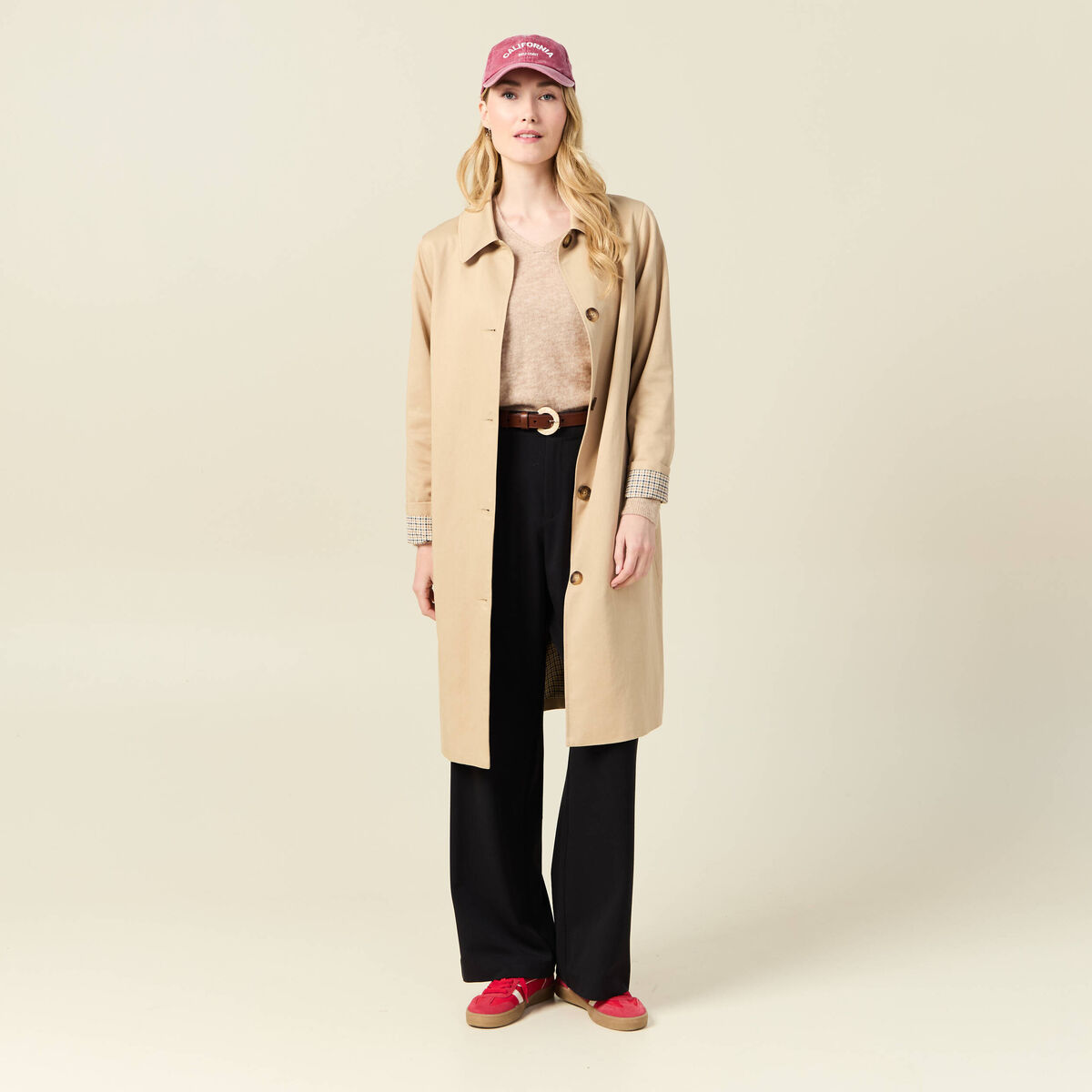 Pull manches longues col en V creme femme
