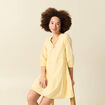 Robe col v manches 3/4 en coton jaune clair femme