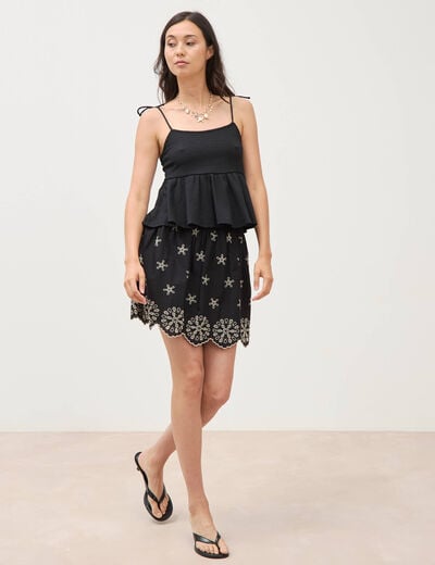 Jupe taille haute doubl&eacute;e en coton noir femme