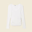T-shirt manches longues côtelé ecru femme