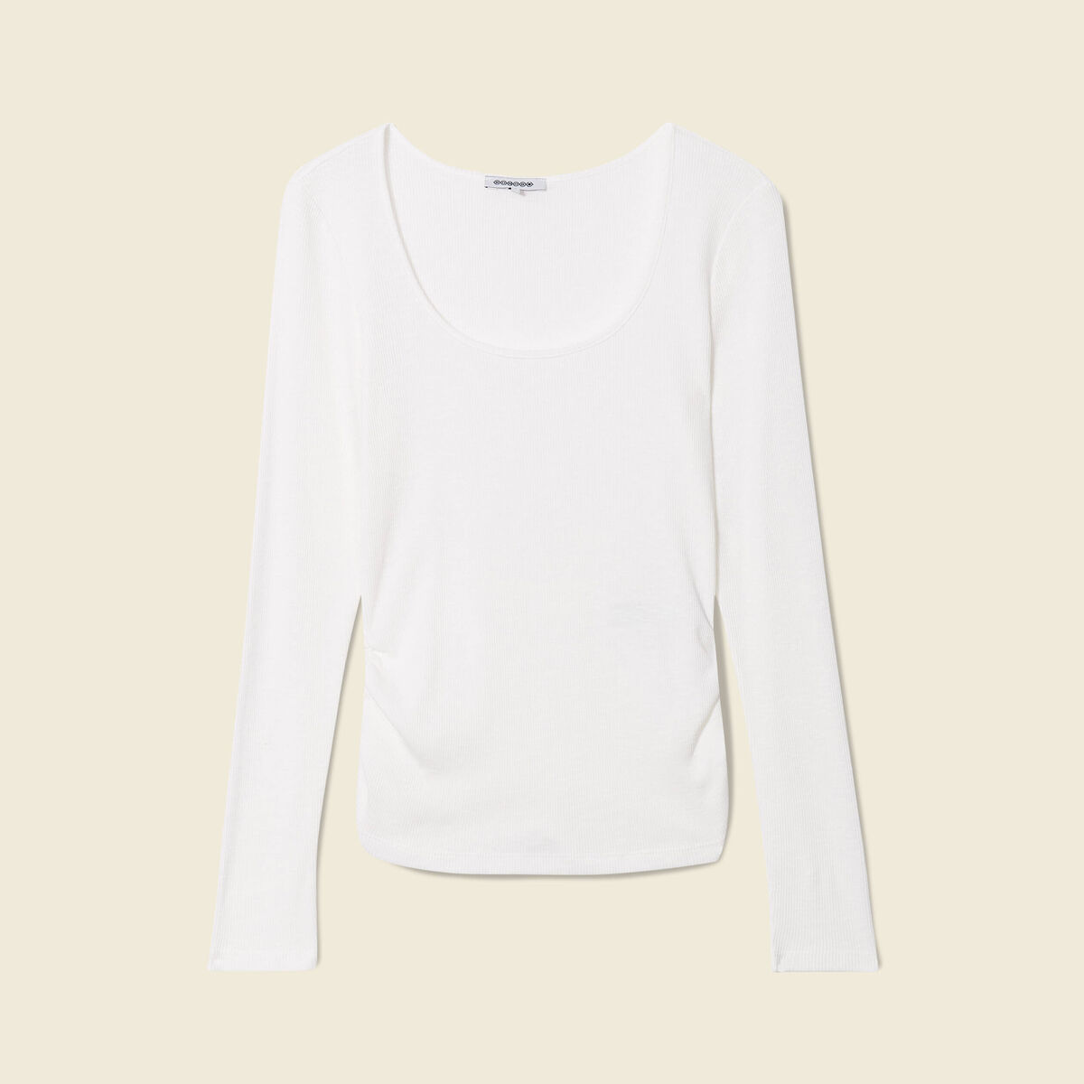 T-shirt manches longues côtelé ecru femme