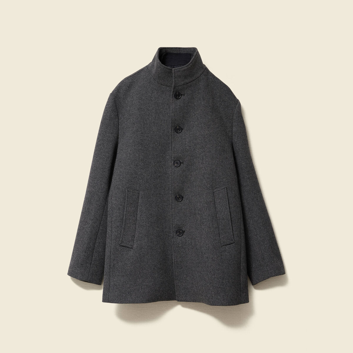 Manteau droit mi-long col montant gris fonc&eacute; homme