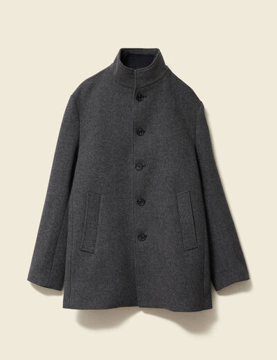 Manteau droit mi-long col montant gris fonc&eacute; homme
