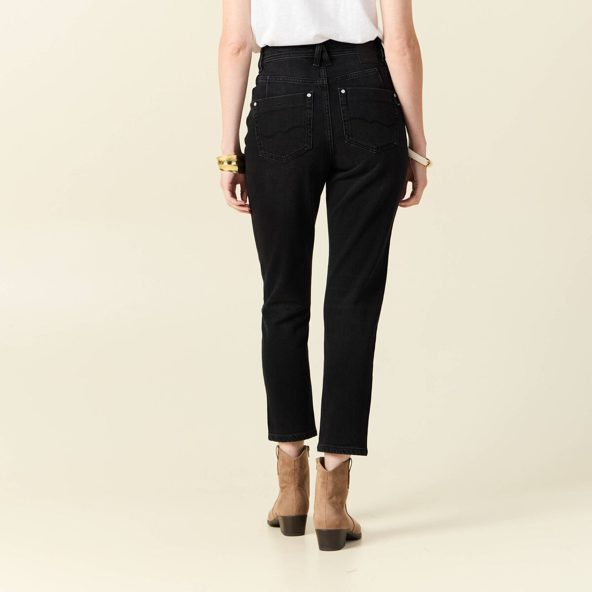 Jeans mom slim denim noir femme