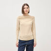 T-shirt ajust&eacute; manches longues bardot beige femme