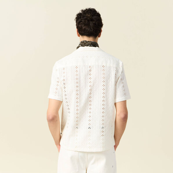 Chemise manches courtes brodée ecru homme