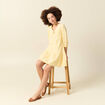 Robe col v manches 3/4 en coton jaune clair femme