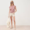 T-shirt sans manches col rond marron cognac femme