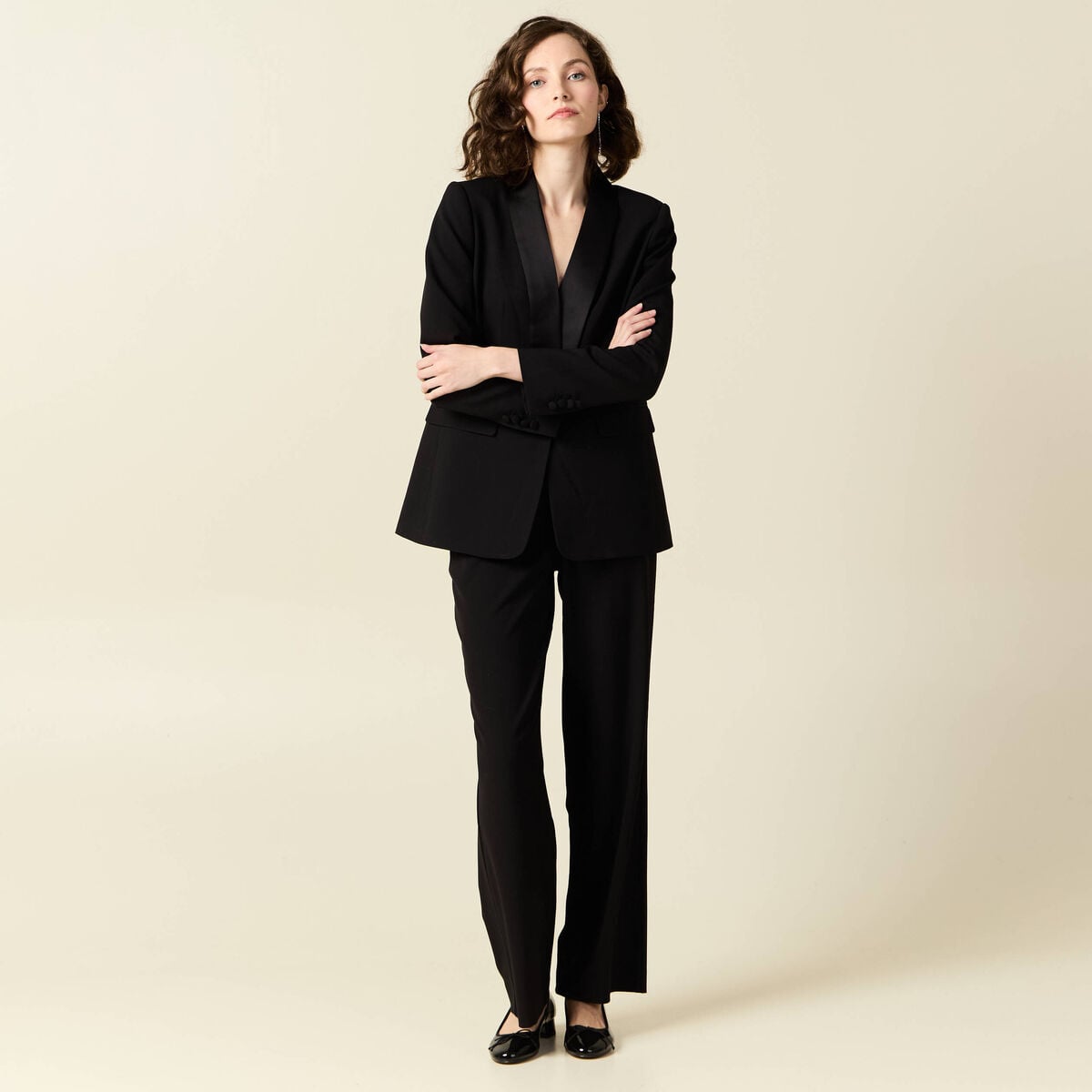 Pantalon straight taille haute noir femme