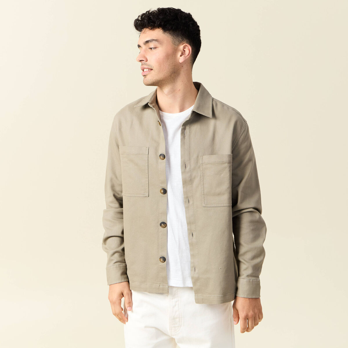 Surchemise manches longues vert kaki homme