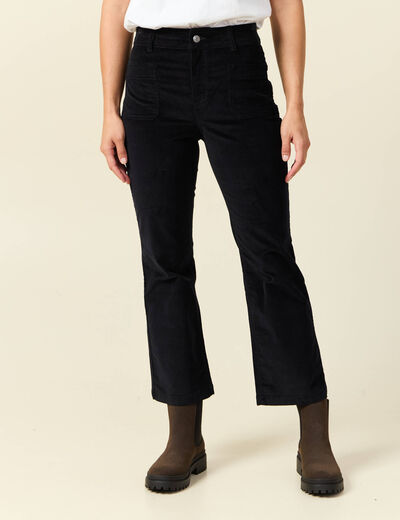 Pantalon bootcut cropped taille haute noir femme