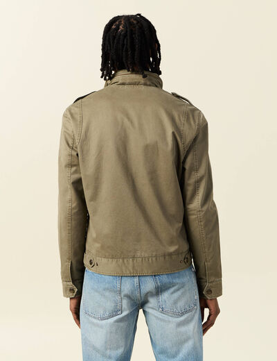 Blouson style biker zippé vert kaki homme