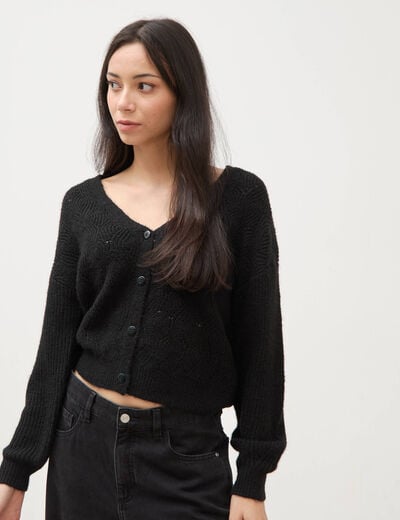 Gilet manches longues col v noir femme