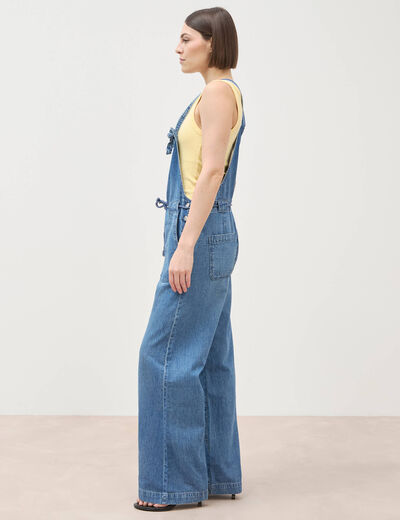 Salopette loose en jeans denim bleach femme