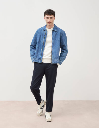 Pull col rond manches longues en coton ecru homme