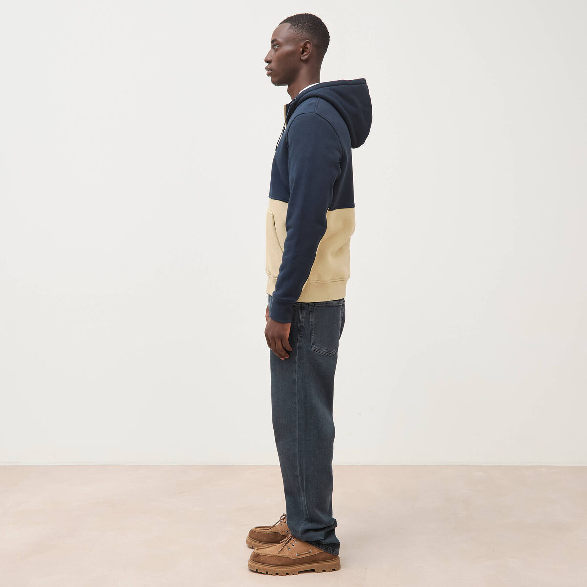 Sweat droit sherpa &agrave; capuche bleu marine homme
