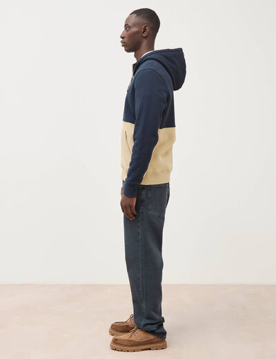 Sweat droit sherpa &agrave; capuche bleu marine homme