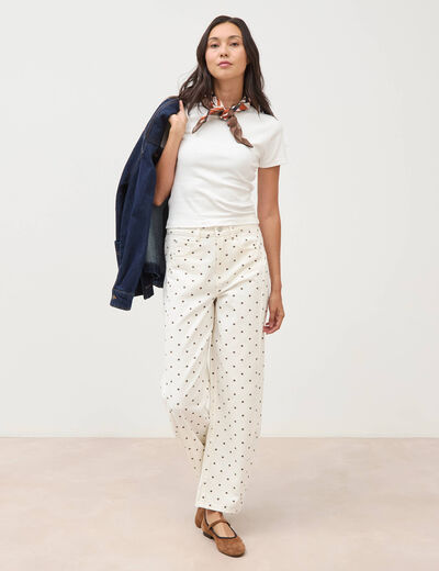 Jeans barrel taille haute bas resserr&eacute; ecru femme