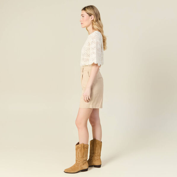 Bermuda droit taille haute beige femme