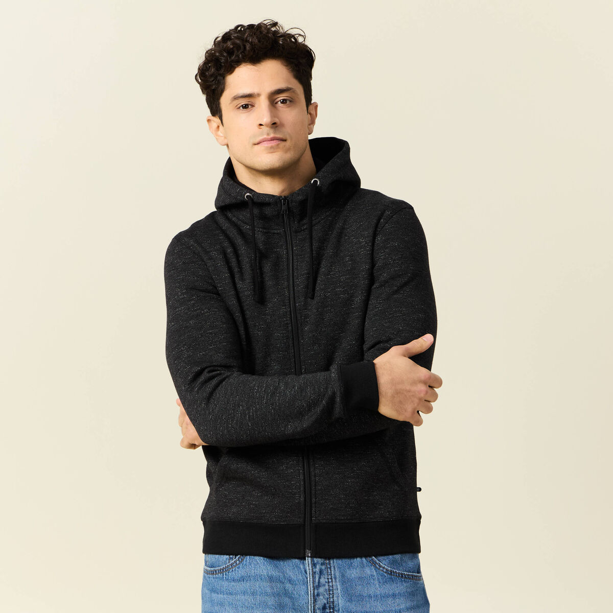 Gilet manches longues zipp&eacute; noir homme