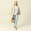 Jeans straight 7/8&egrave;me taille haute denim bleach femme