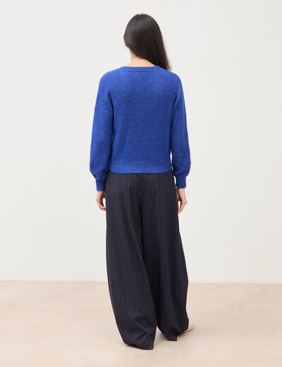 Pull droit col v manches longues bleu electrique femme