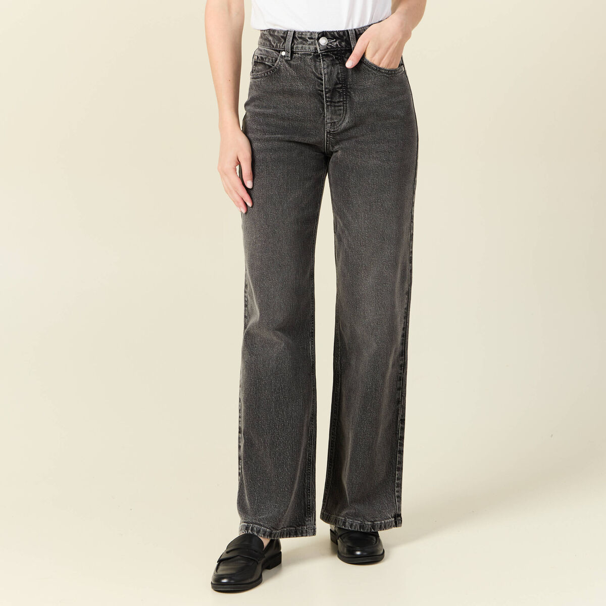 Jeans large éco-responsable denim snow gris femme