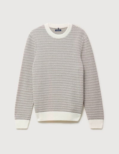 Pull droit col rond manches longues ecru homme