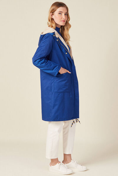 Parka droite à capuche doublée bleu electrique femme