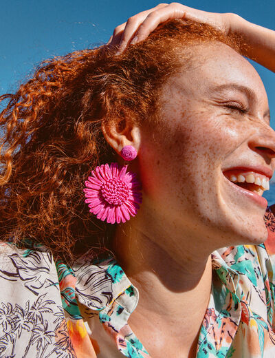 Boucles d'oreilles pendantes rose fushia femme