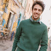 Pull fin manches longues col rond vert homme