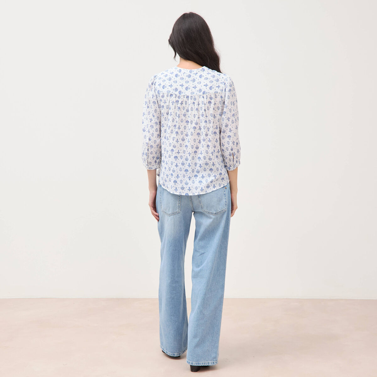 Chemise &agrave; manches longues bleu femme