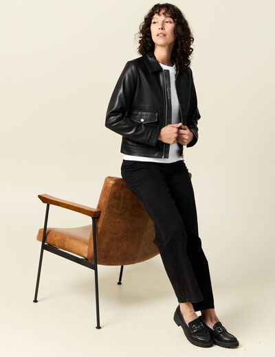 Blouson simili cuir noir femme