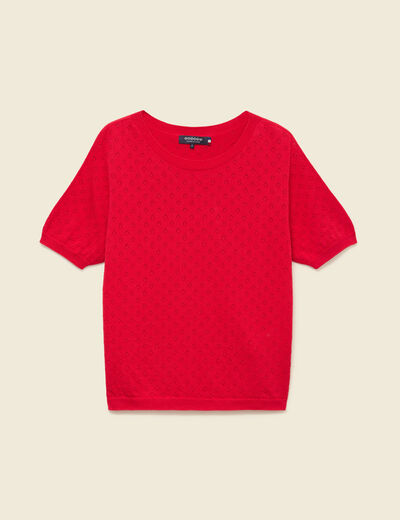 Pull col rond manches courtes rouge fonc&eacute; femme