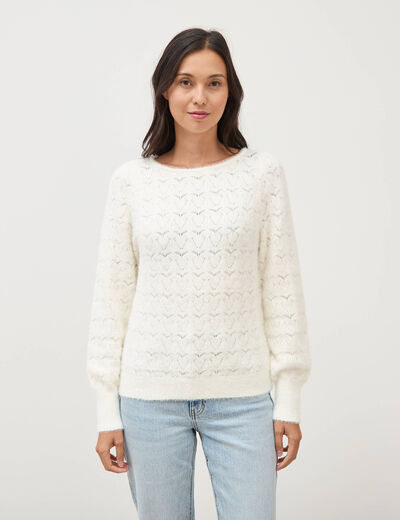 Pull manches longues col bateau ecru femme