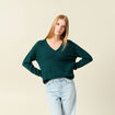 Pull manches longues col en V vert foncé femme