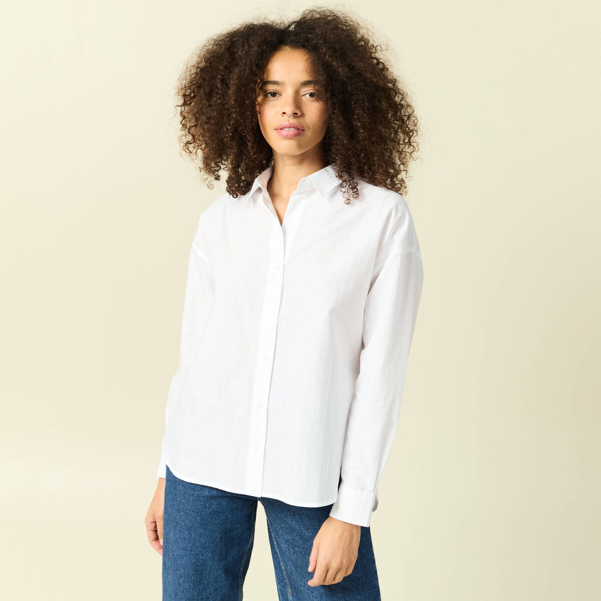 Chemise oversize en coton ecru femme