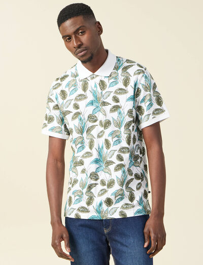 Polo droit en coton manches courtes blanc homme