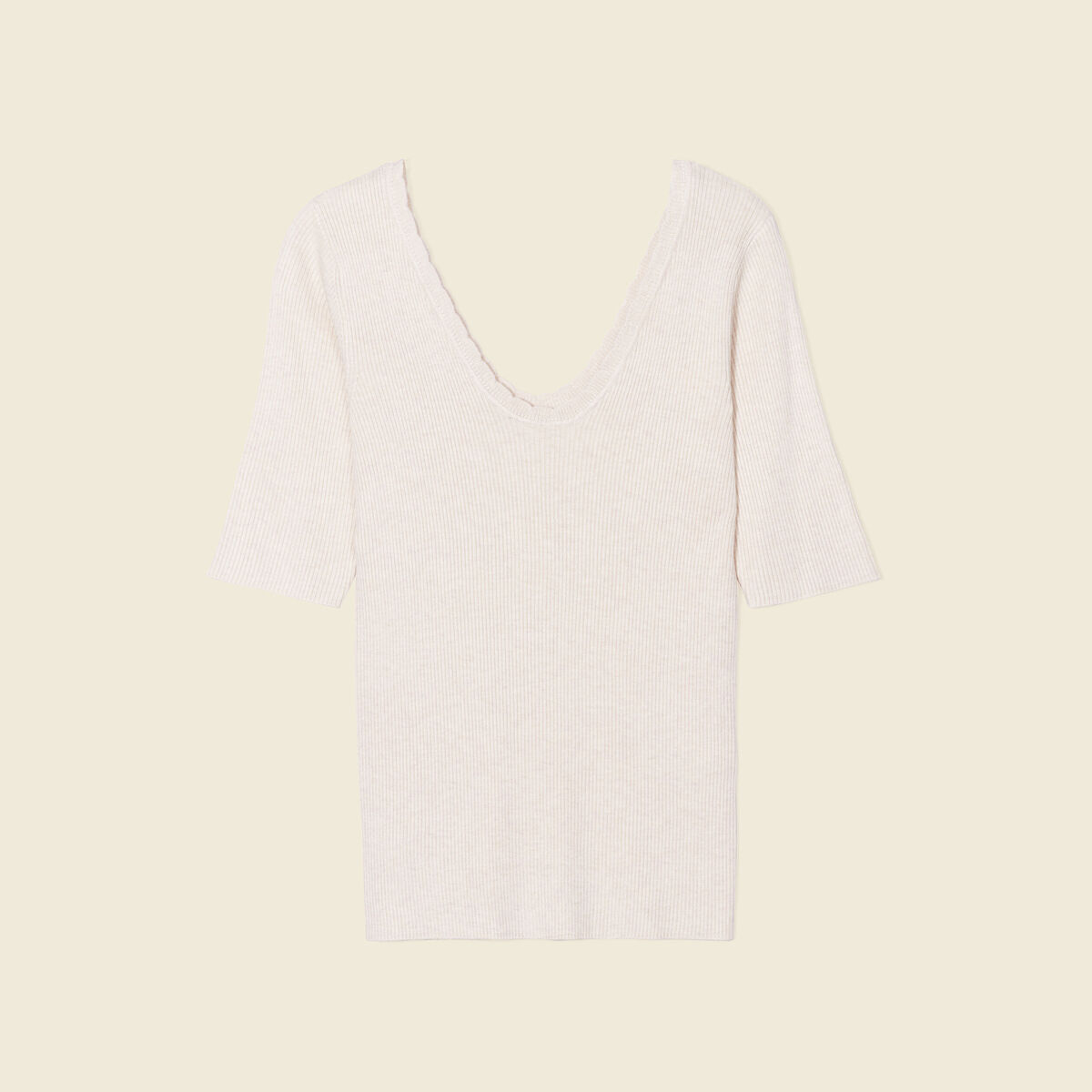 Pull manches courtes creme femme