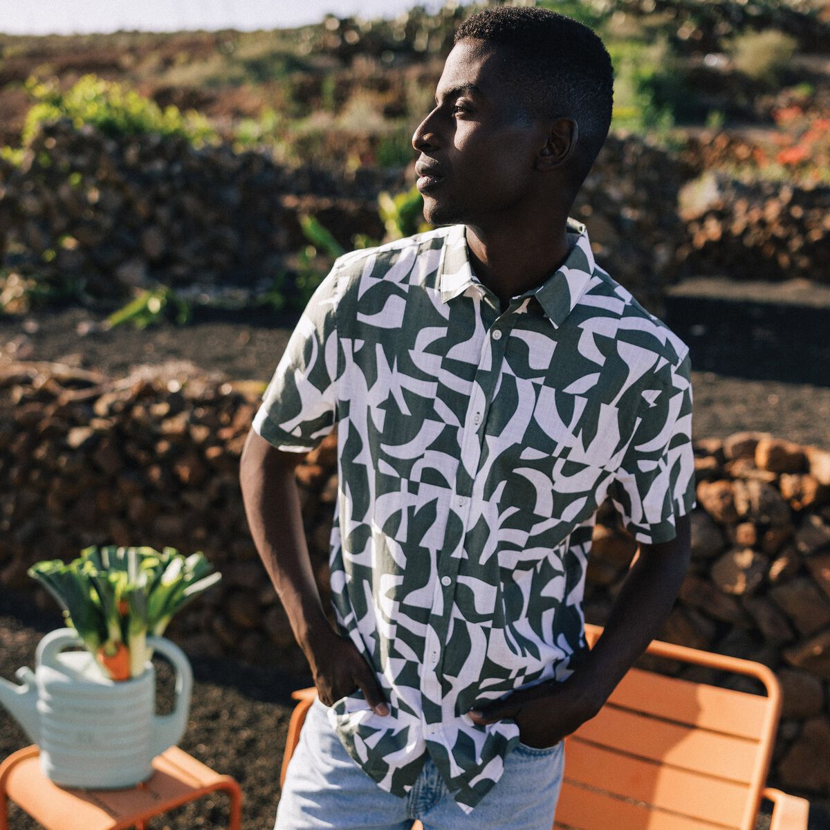 Chemise manches courtes vert kaki homme