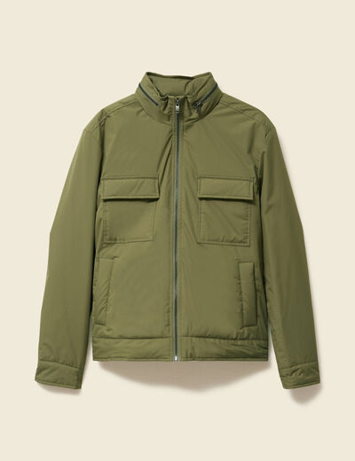 Blouson droit court &agrave; capuche vert kaki homme
