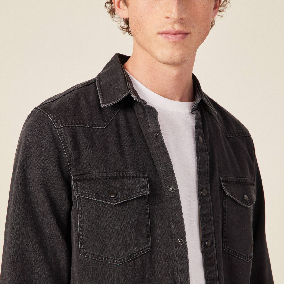 Chemise manches longues jean denim noir homme