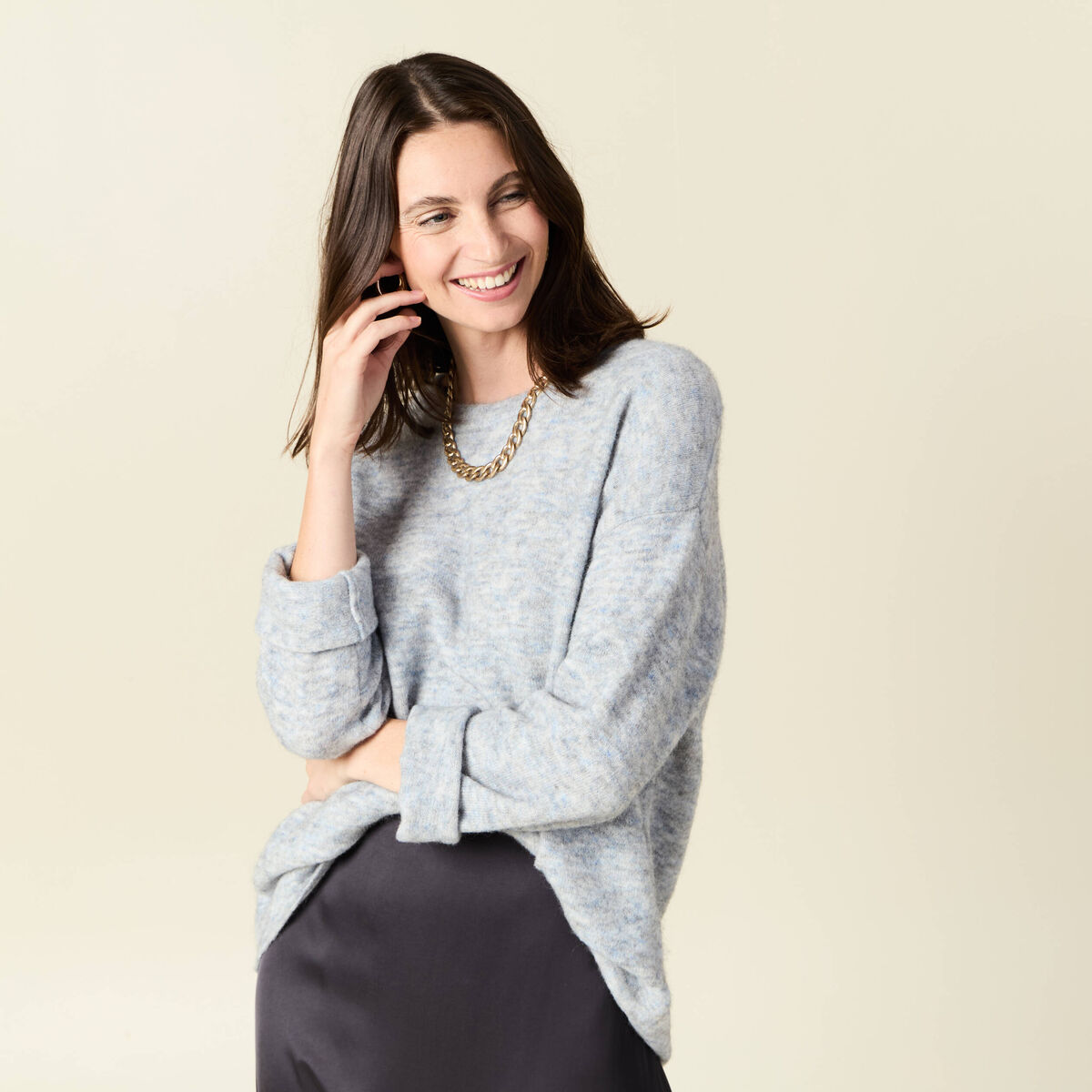 Pull manches longues bleu ciel femme