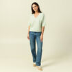 Pull col v manches 3/4 vert femme