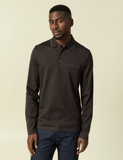 Polo cintr&eacute; manches longues marron fonc&eacute; homme
