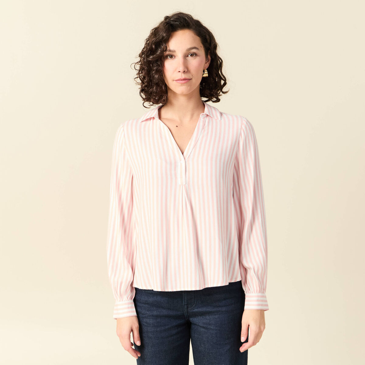 Blouse manches longues rose clair femme