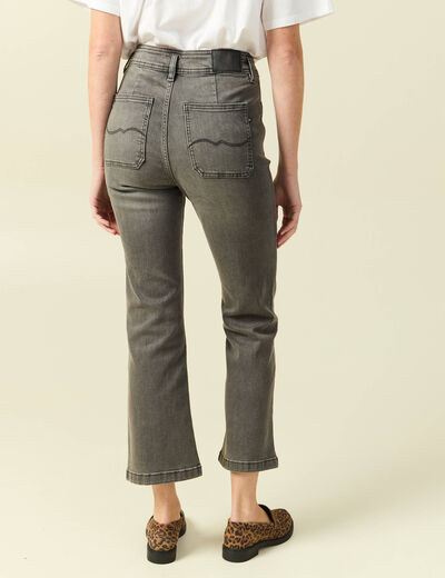 Jeans bootcut cropped taille haute denim gris femme