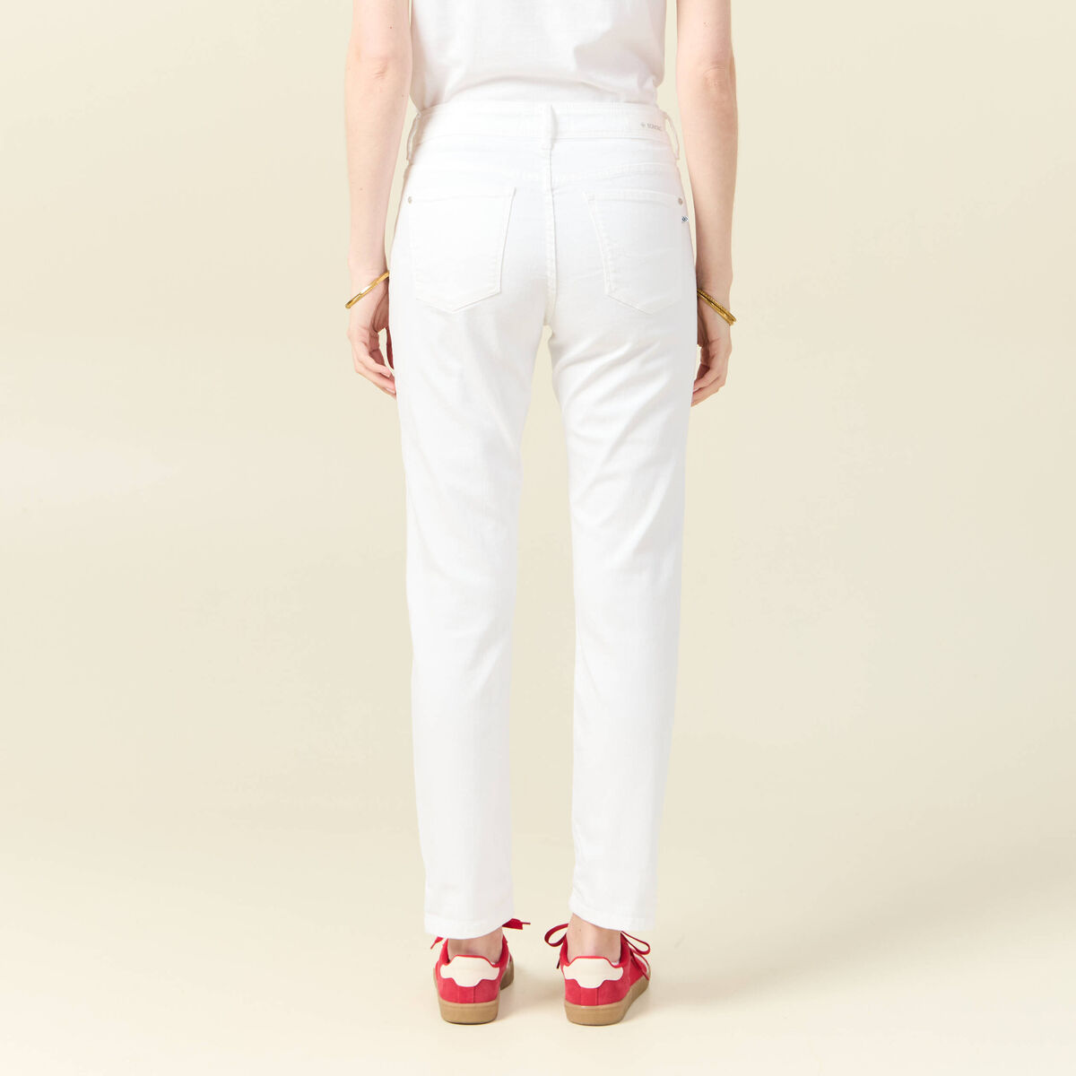 Jeans girlfriend taille haute denim blanc femme