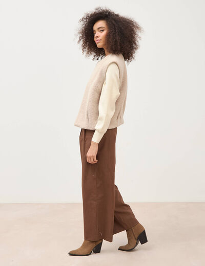 Gilet droit sans manches col rond ivoire femme