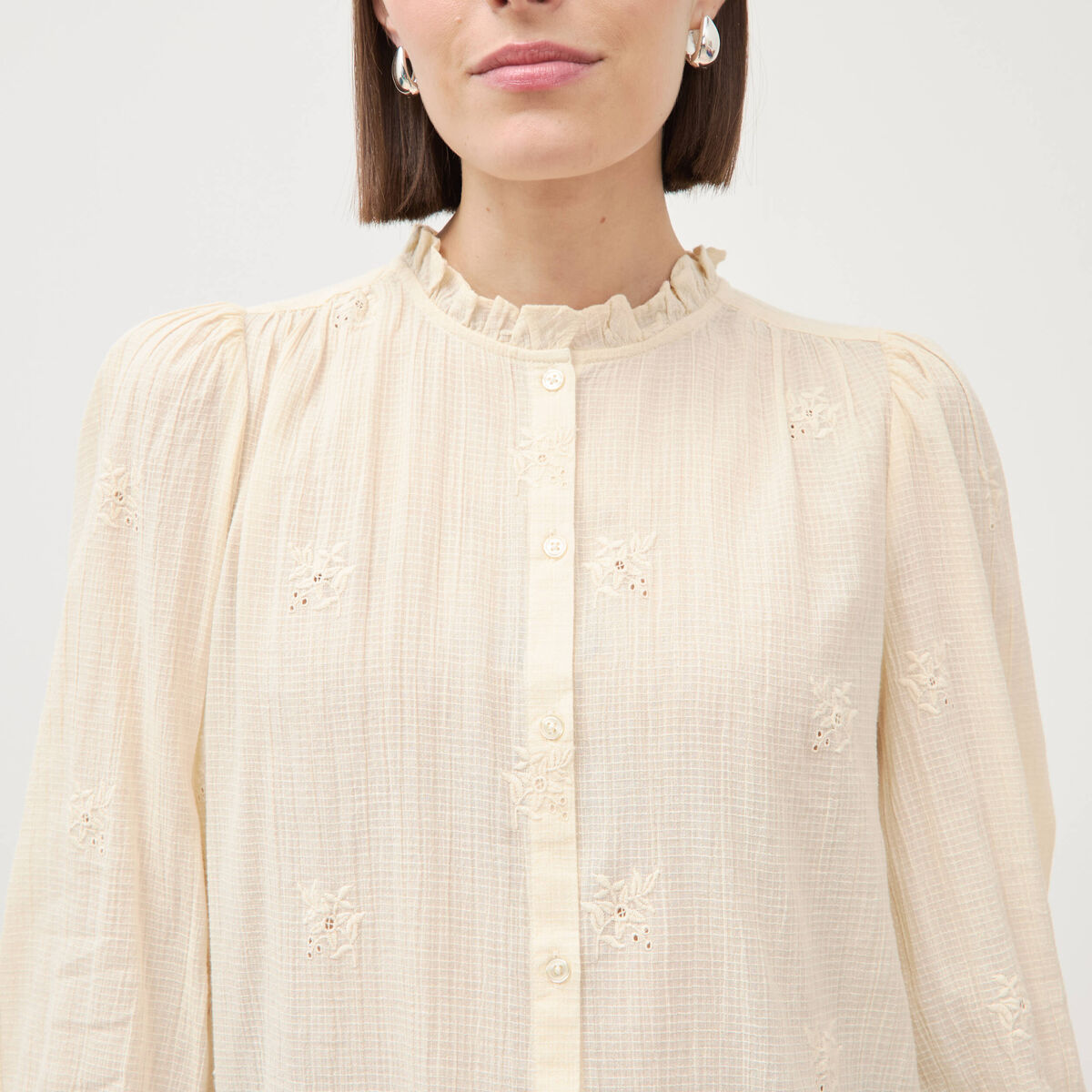 Chemise manches longues en coton creme femme